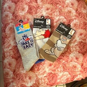 Disney Casual Crew Socks - Gray, Red, Brown
